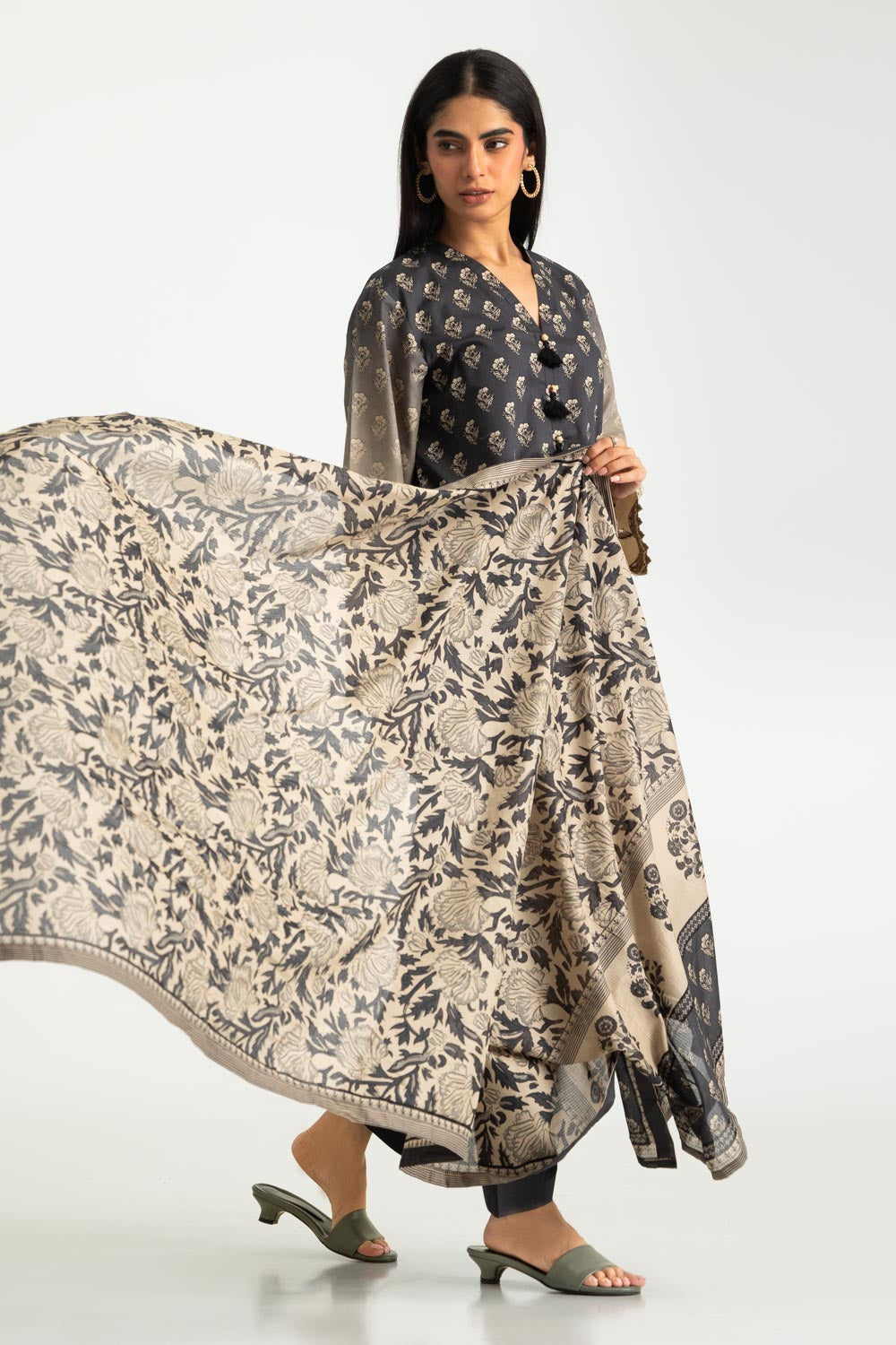 3PC Cotton Printed Suit With Embroidered