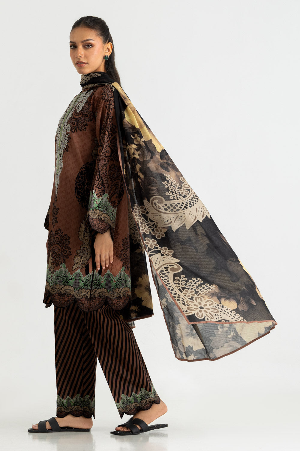 3PC Cotton Printed Suit With Embroidered