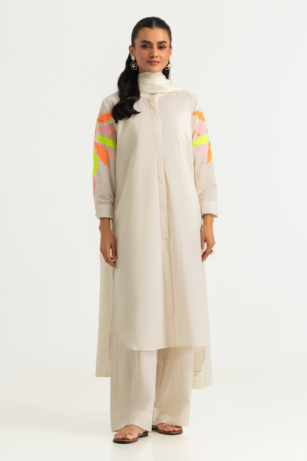 3PC Cotton Textured Embroidered Suit