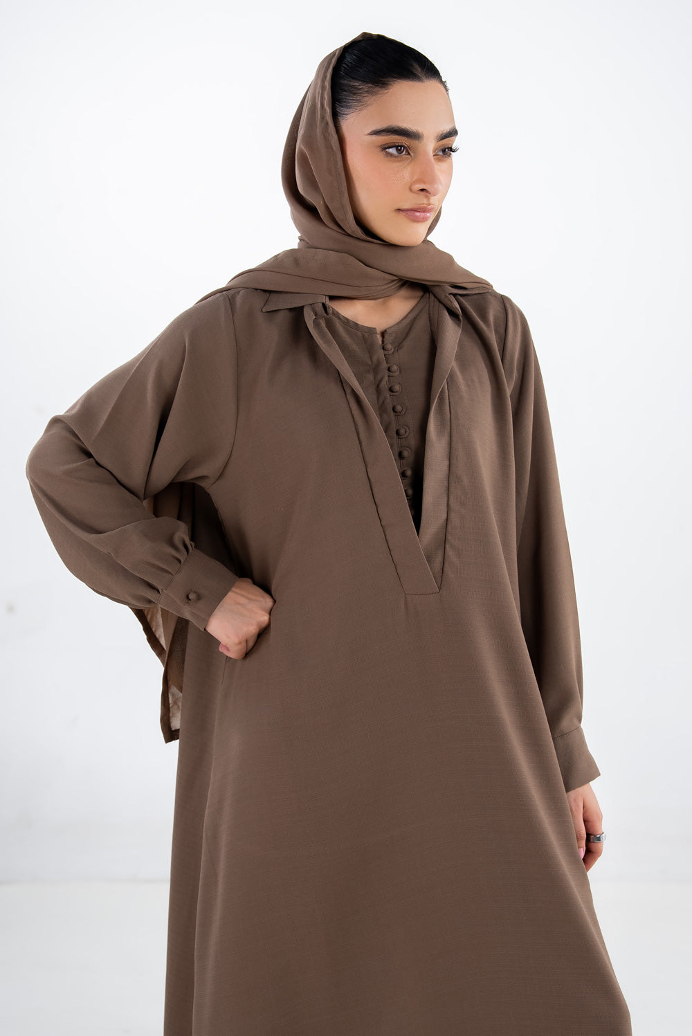 3Pc Georgette Slub Abaya And Trouser With Scarf