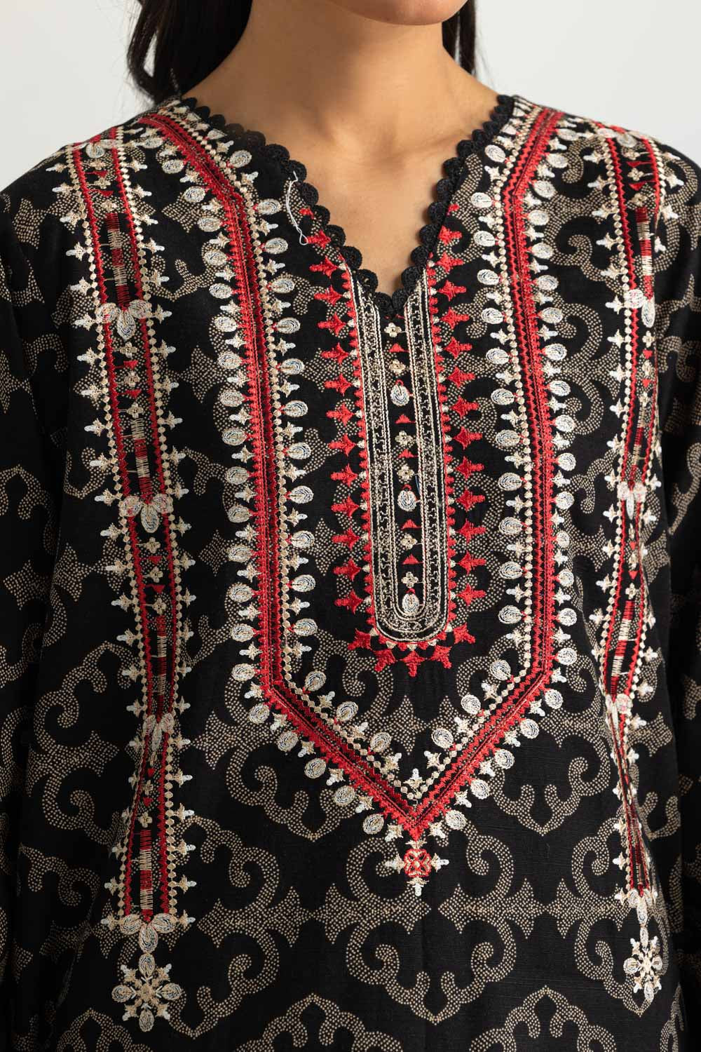 3PC Khaddar Slub Printed Suit With Embroidered
