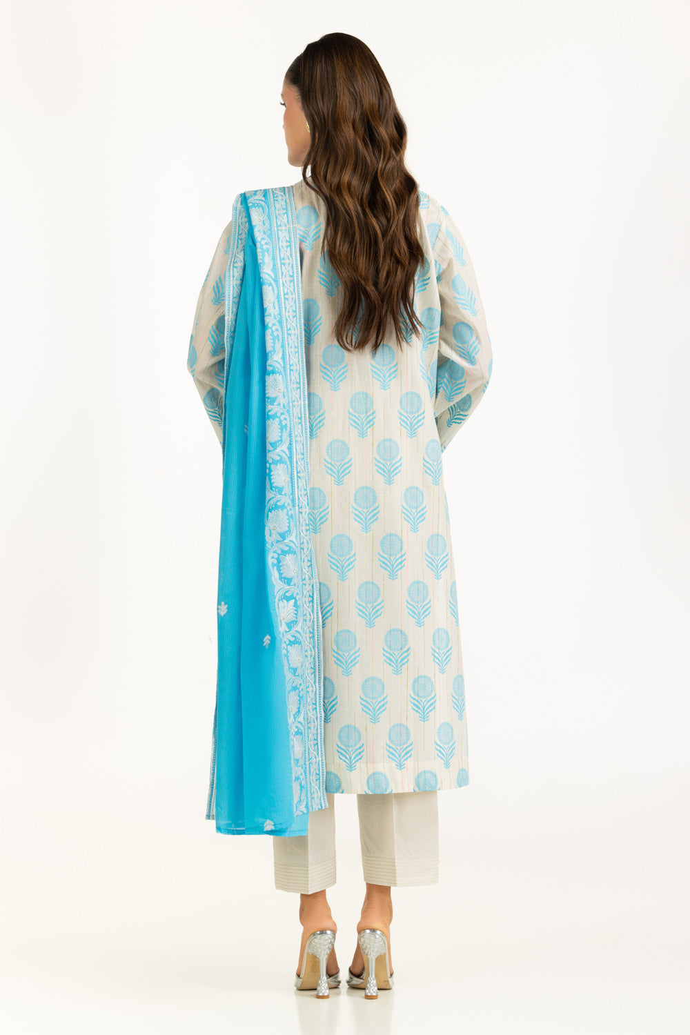 3PC Lacquer Printed Slub Yarn Suit