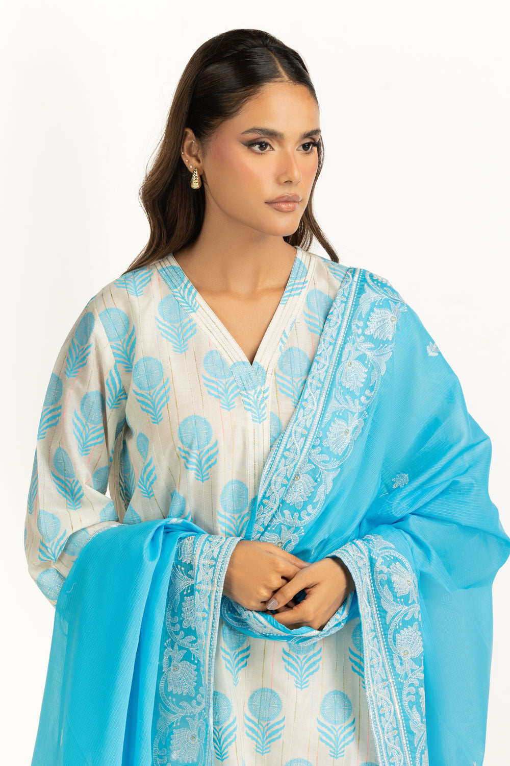 3PC Lacquer Printed Slub Yarn Suit