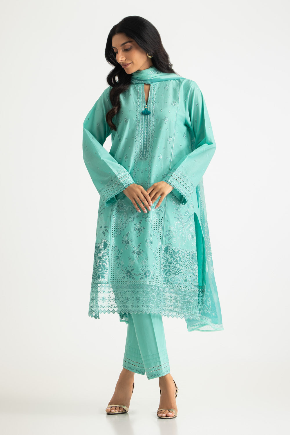 3PC Lawn Embroidered Suit With Chiffon Printed Dupatta