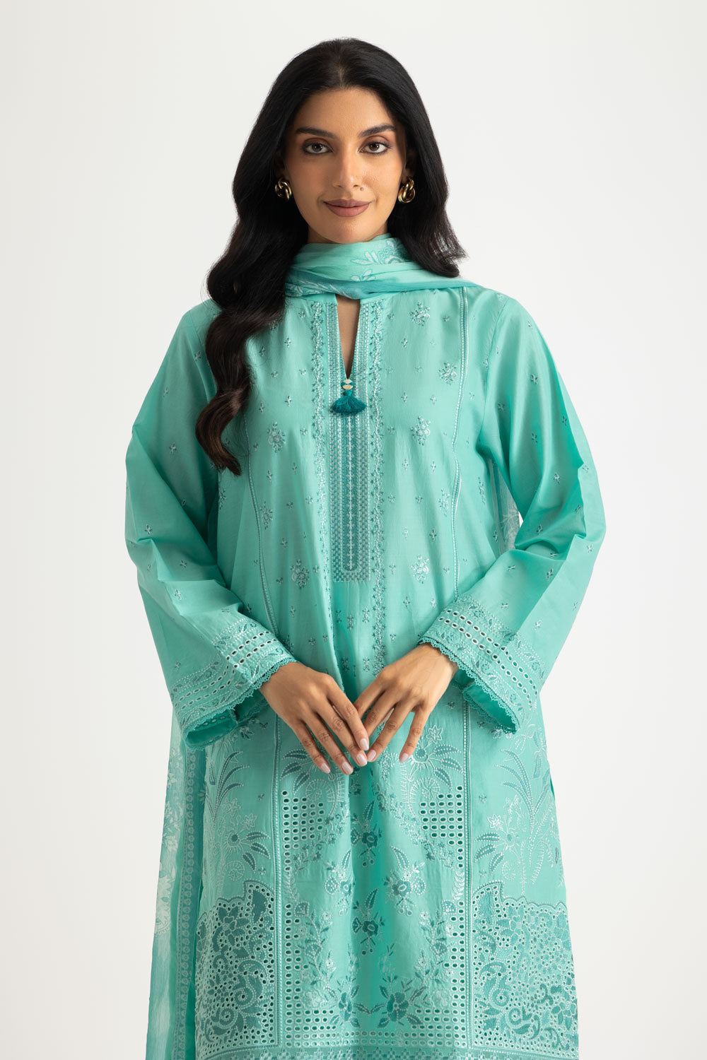 3PC Lawn Embroidered Suit With Chiffon Printed Dupatta