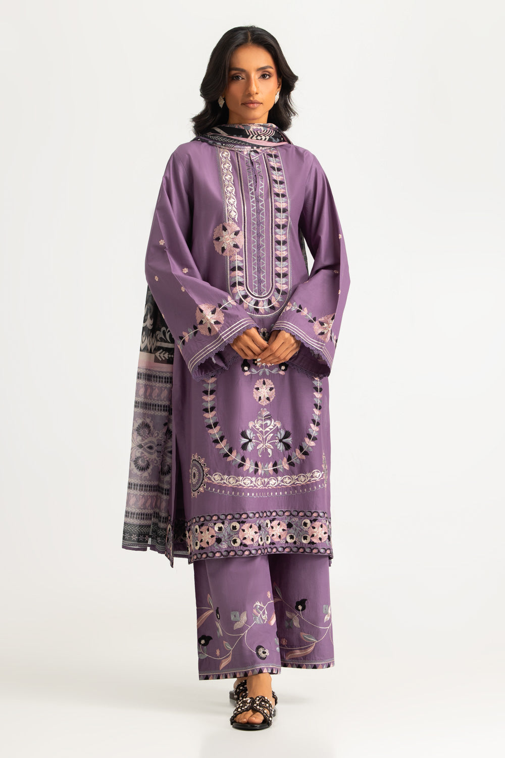 3PC Lawn Embroidered Suit With Printed Dupatta