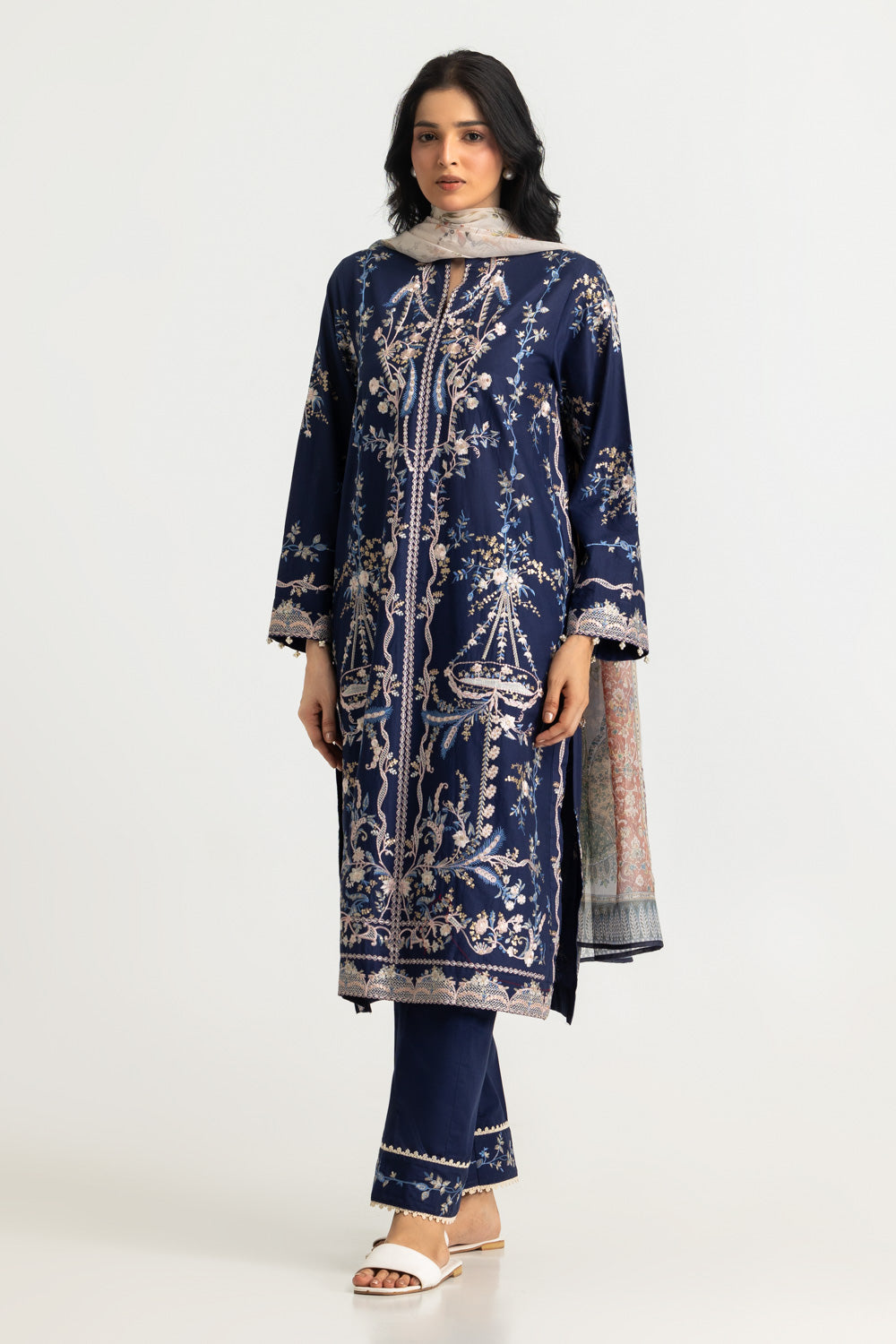 3PC Lawn Embroidered Suit With Printed Silk Dupatta