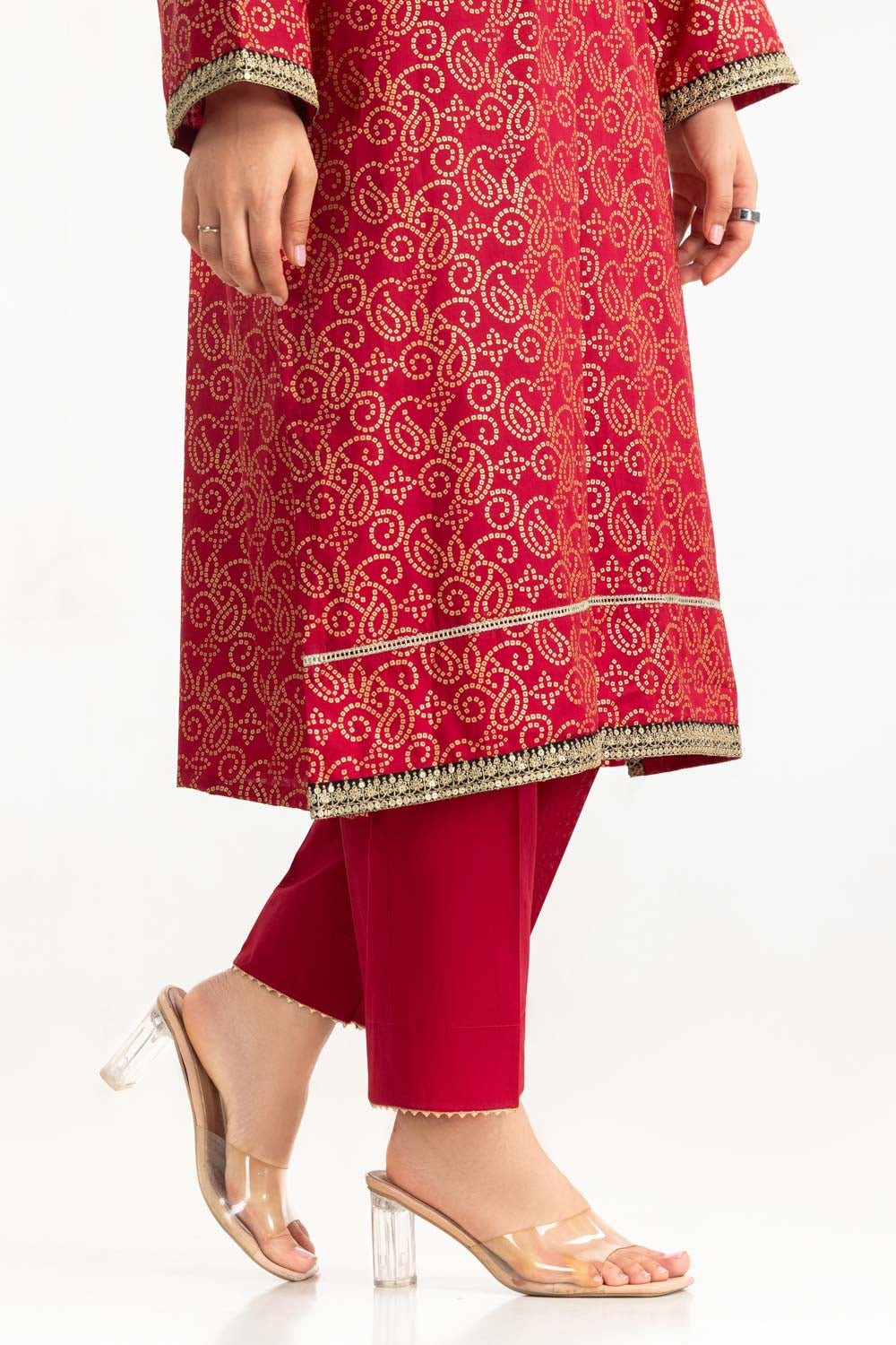 3Pc Lawn Gold Printed Suit With Embroidered