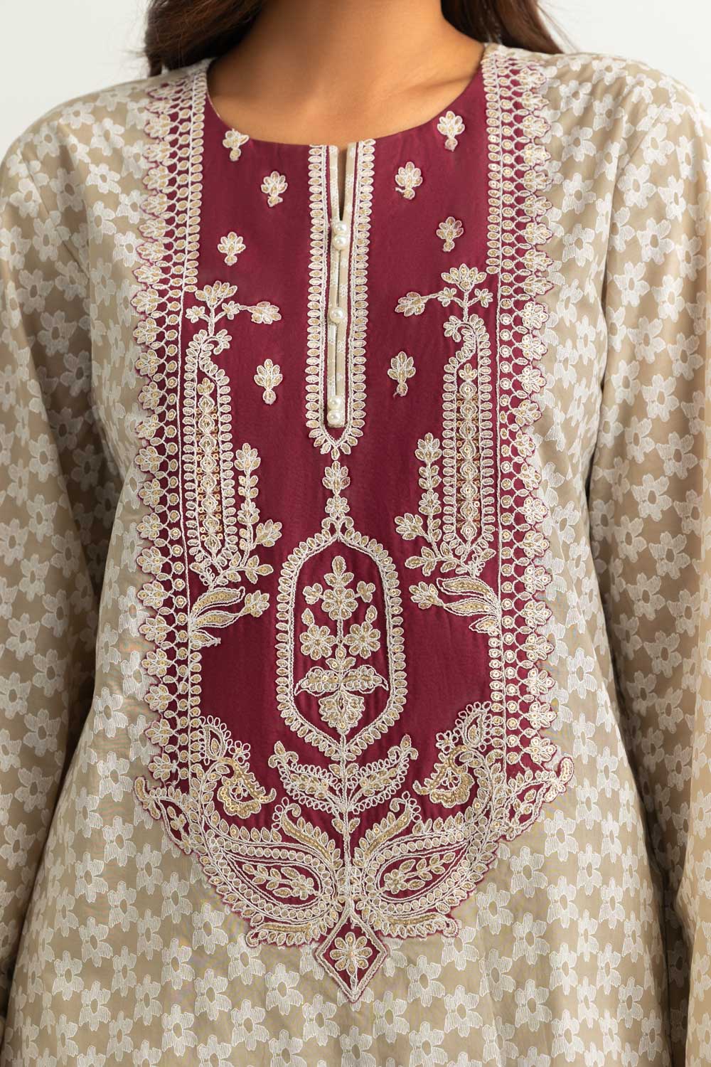 3PC Lawn Lacquer Printed Suit with Embroidered