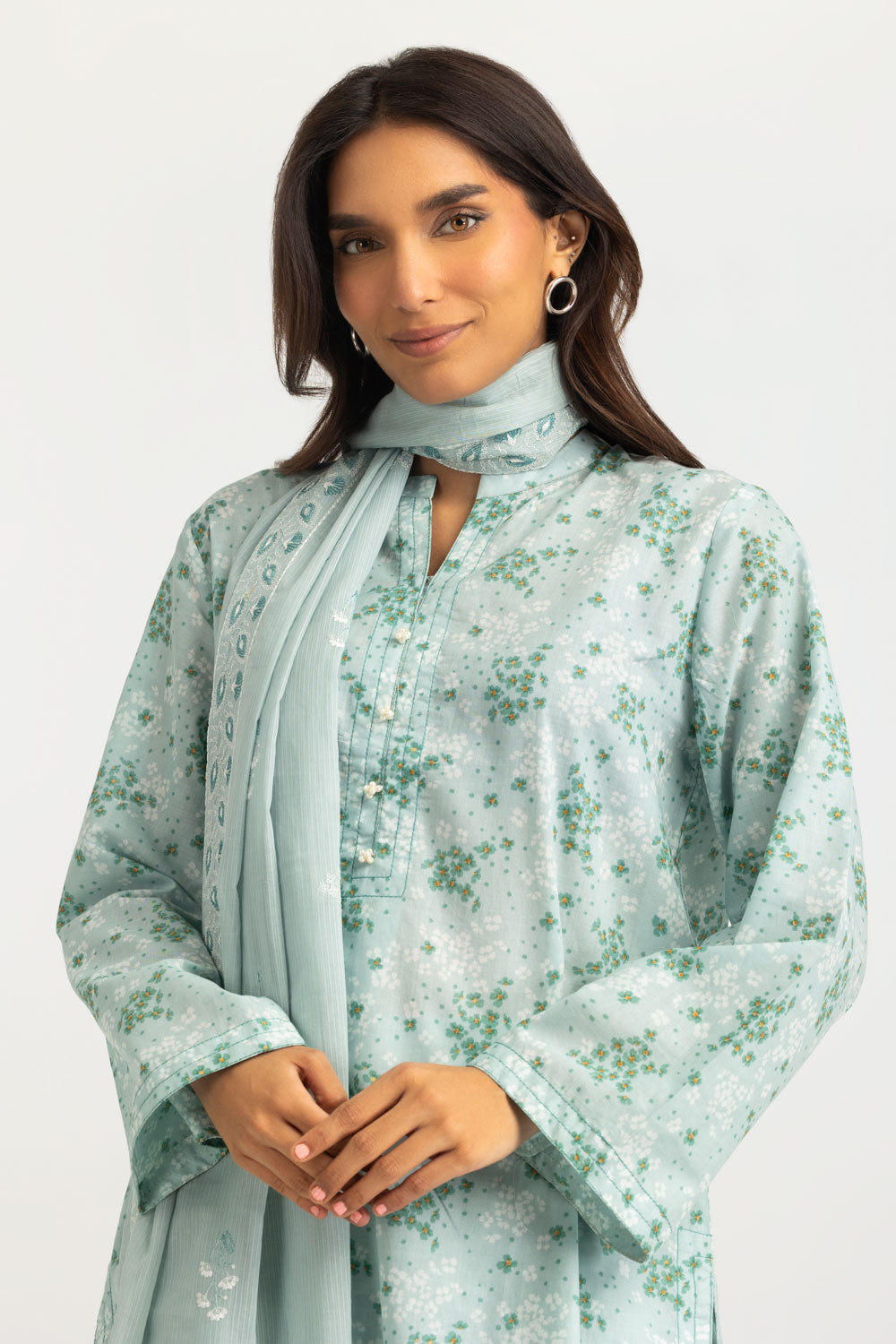3Pc Lawn Printed Suit With Embroidered Dupatta