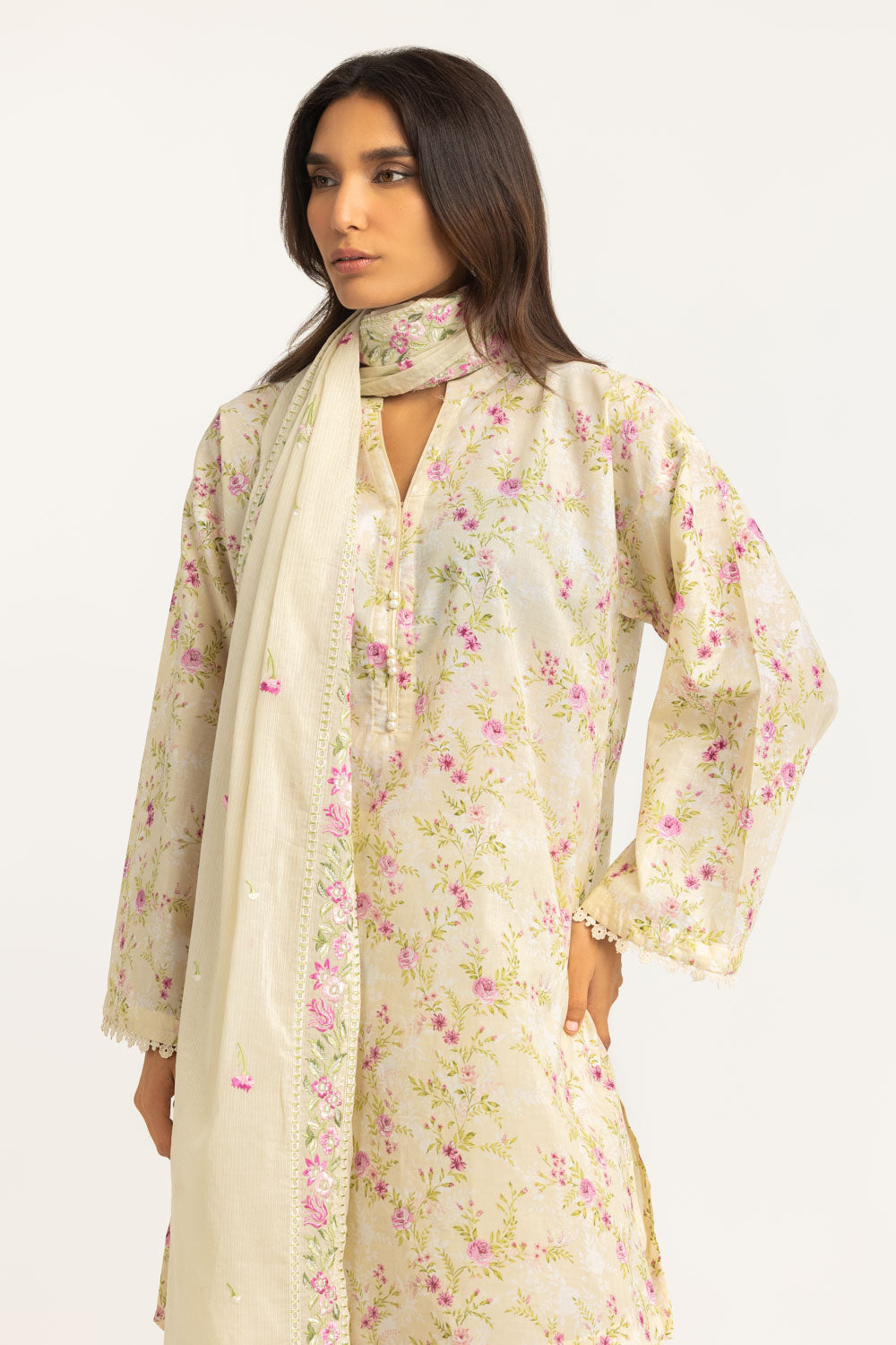 3Pc Lawn Printed Suit With Embroidered Dupatta