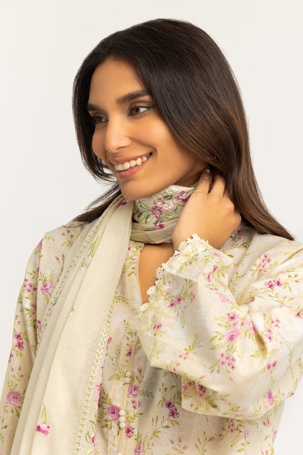 3Pc Lawn Printed Suit With Embroidered Dupatta