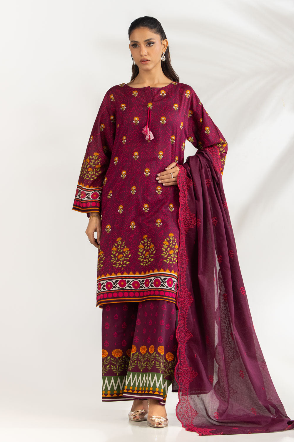 3PC Lawn Printed Suit With Embroidered