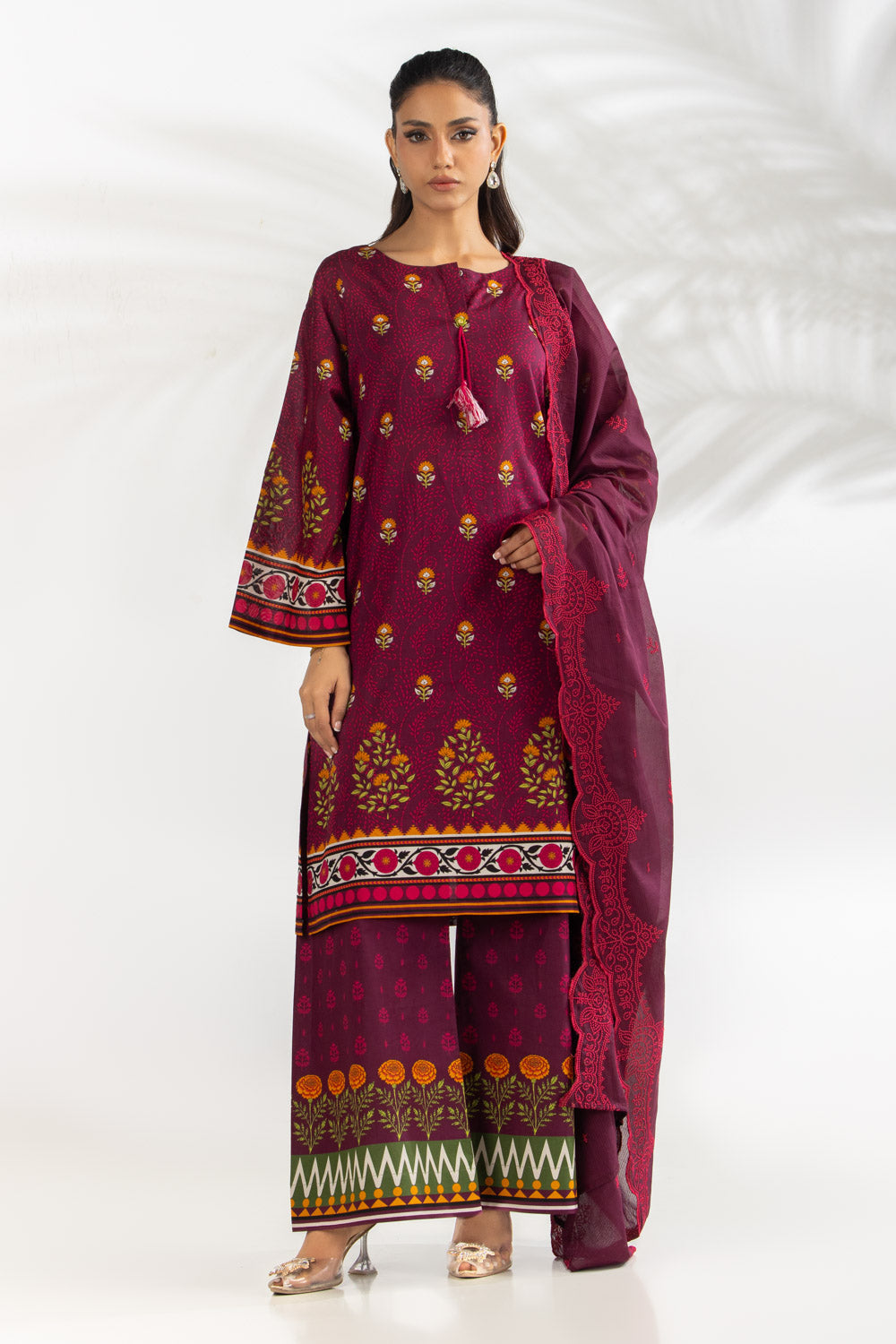 3PC Lawn Printed Suit With Embroidered