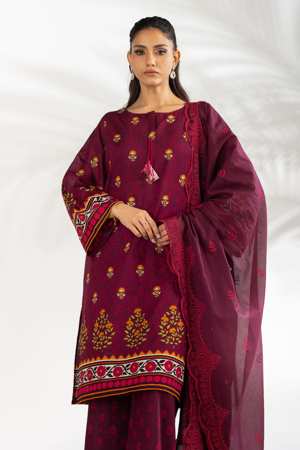 3PC Lawn Printed Suit With Embroidered