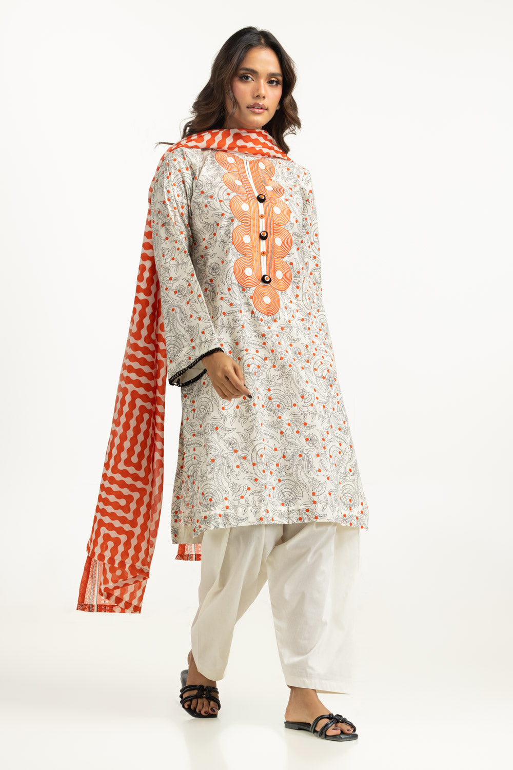 3PC Lawn Printed Suit With Embroidered