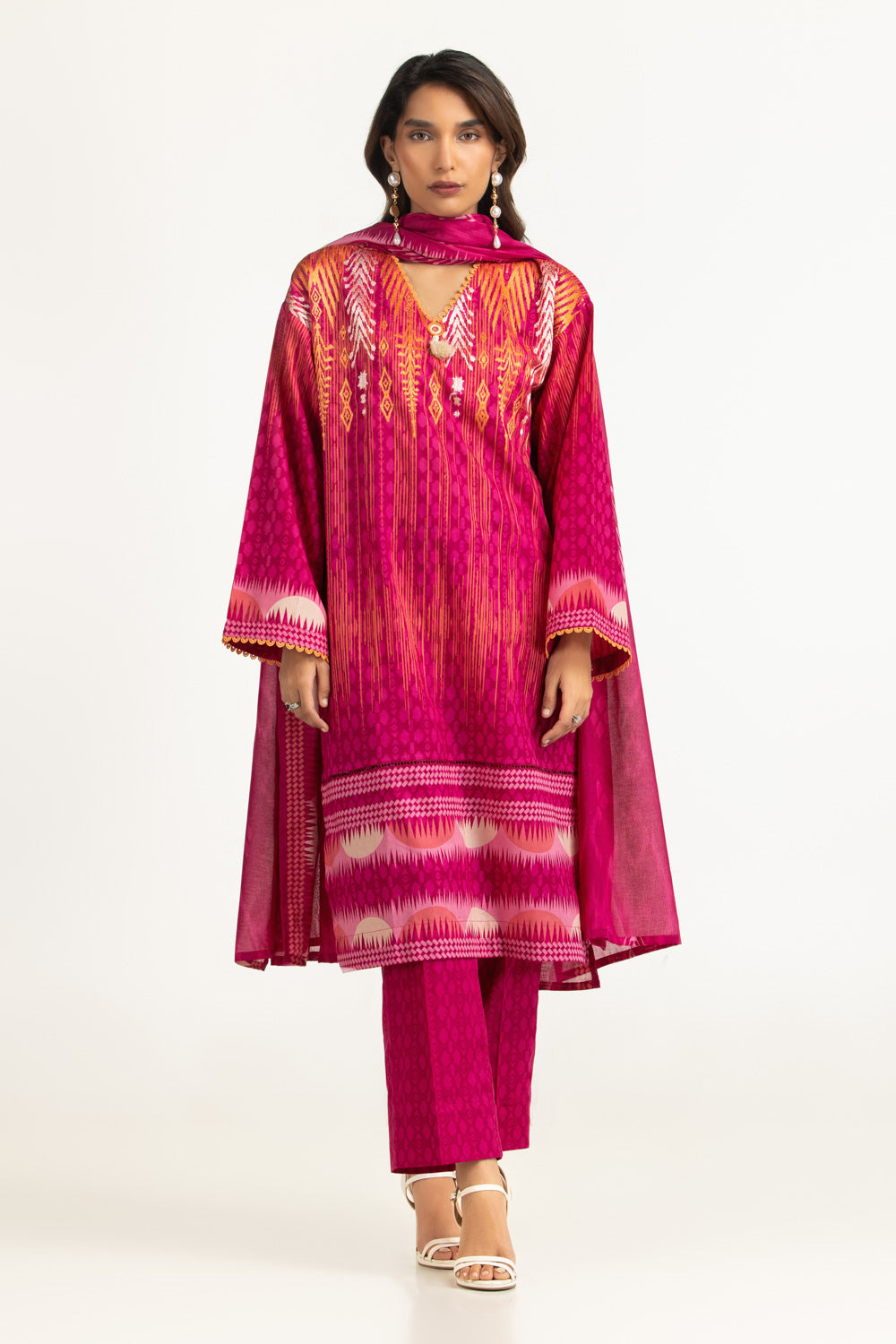 3PC Lawn Printed Suit With Embroidered