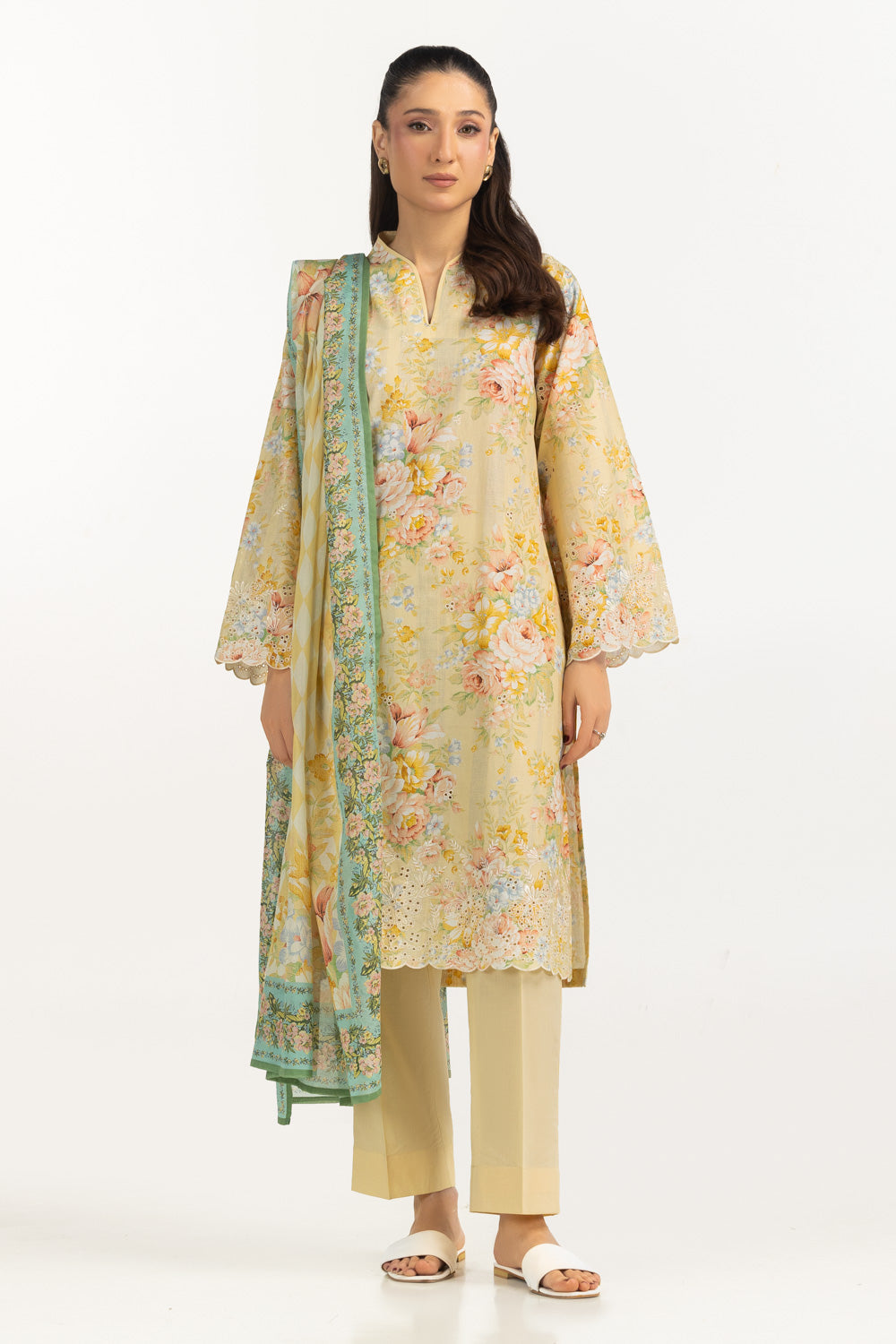 3PC Lawn Printed Suit With Embroidered