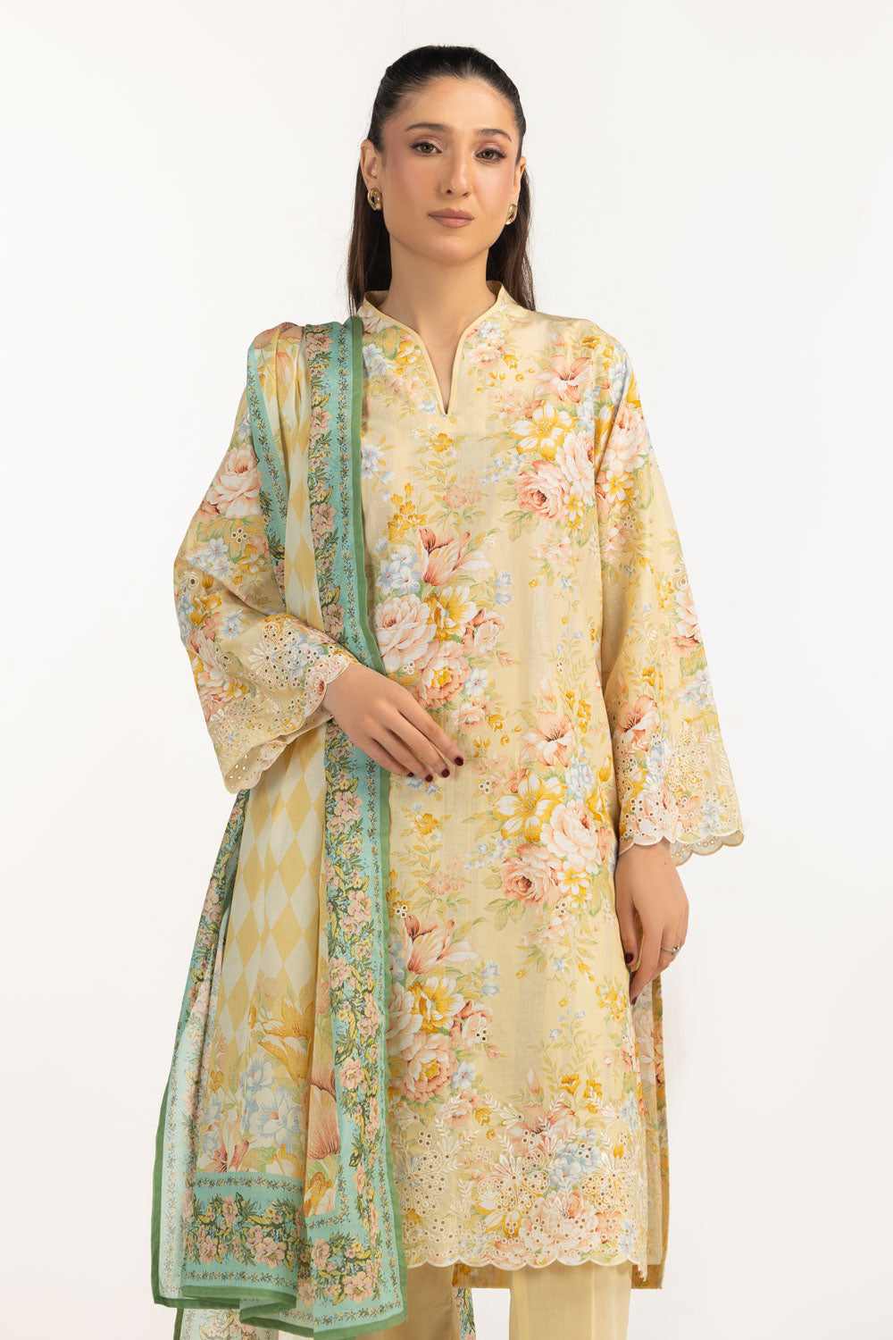 3PC Lawn Printed Suit With Embroidered