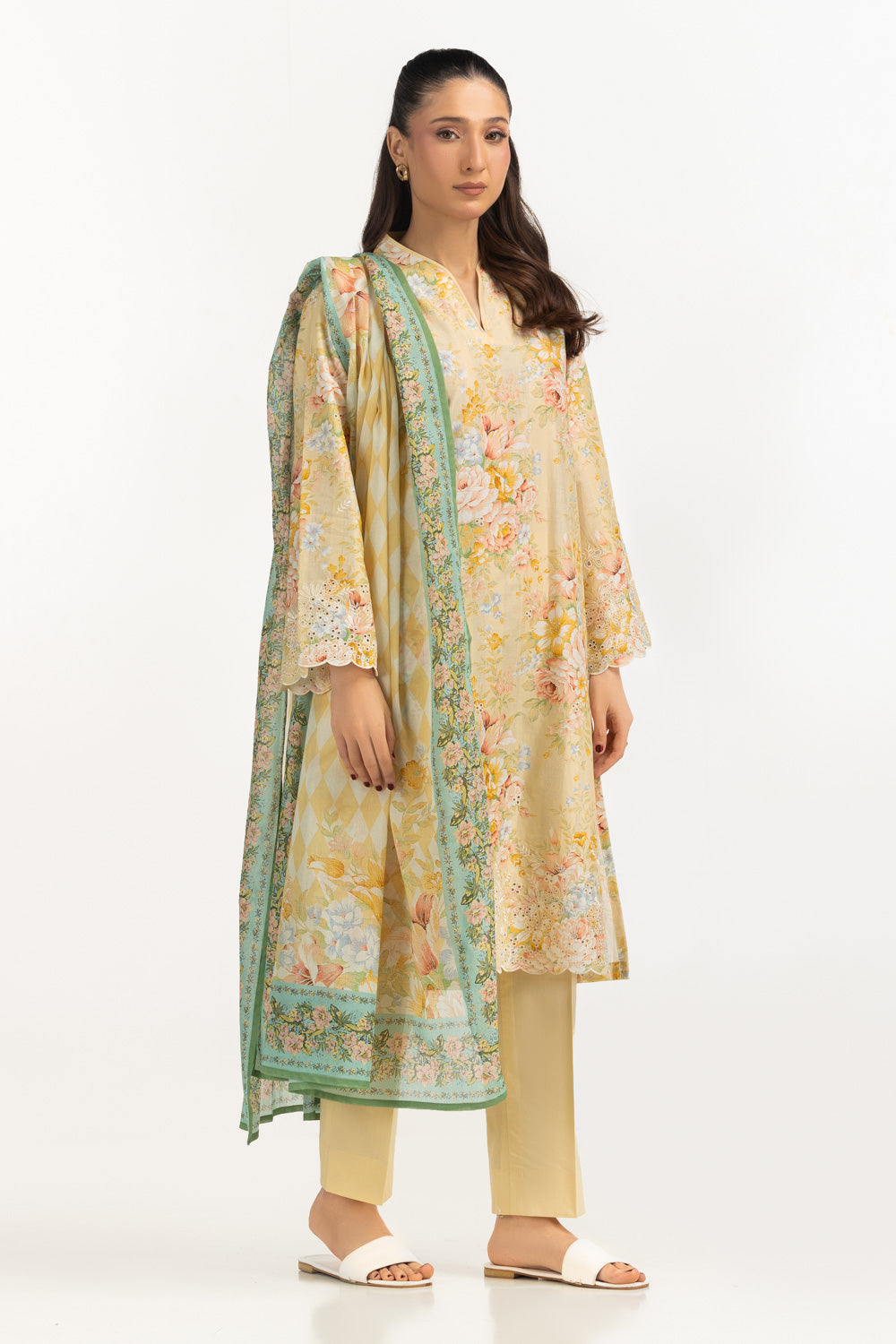 3PC Lawn Printed Suit With Embroidered