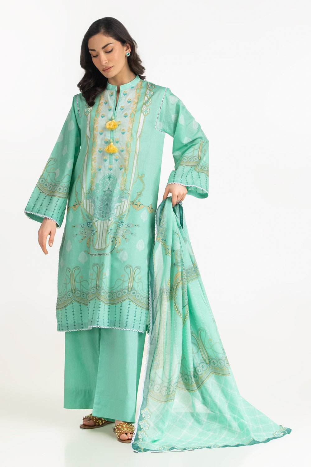 3PC Lawn Printed Suit With Embroidered
