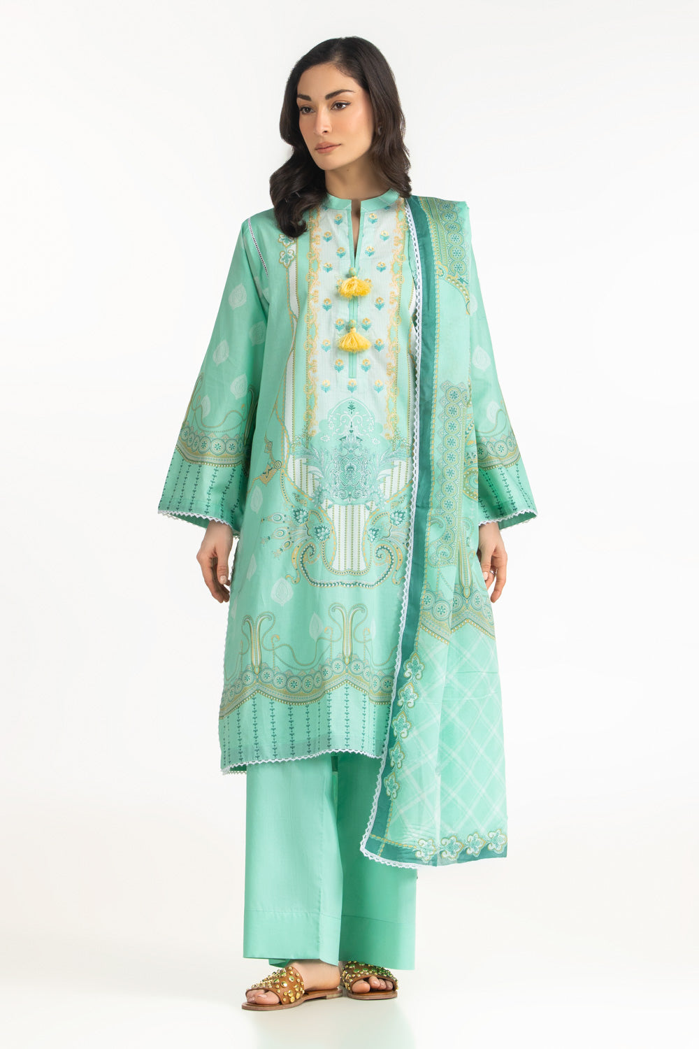 3PC Lawn Printed Suit With Embroidered