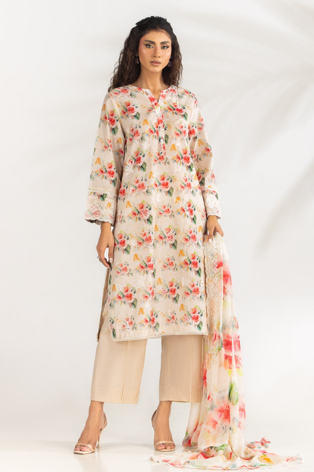 3PC Lawn Printed Suit With Embroidered