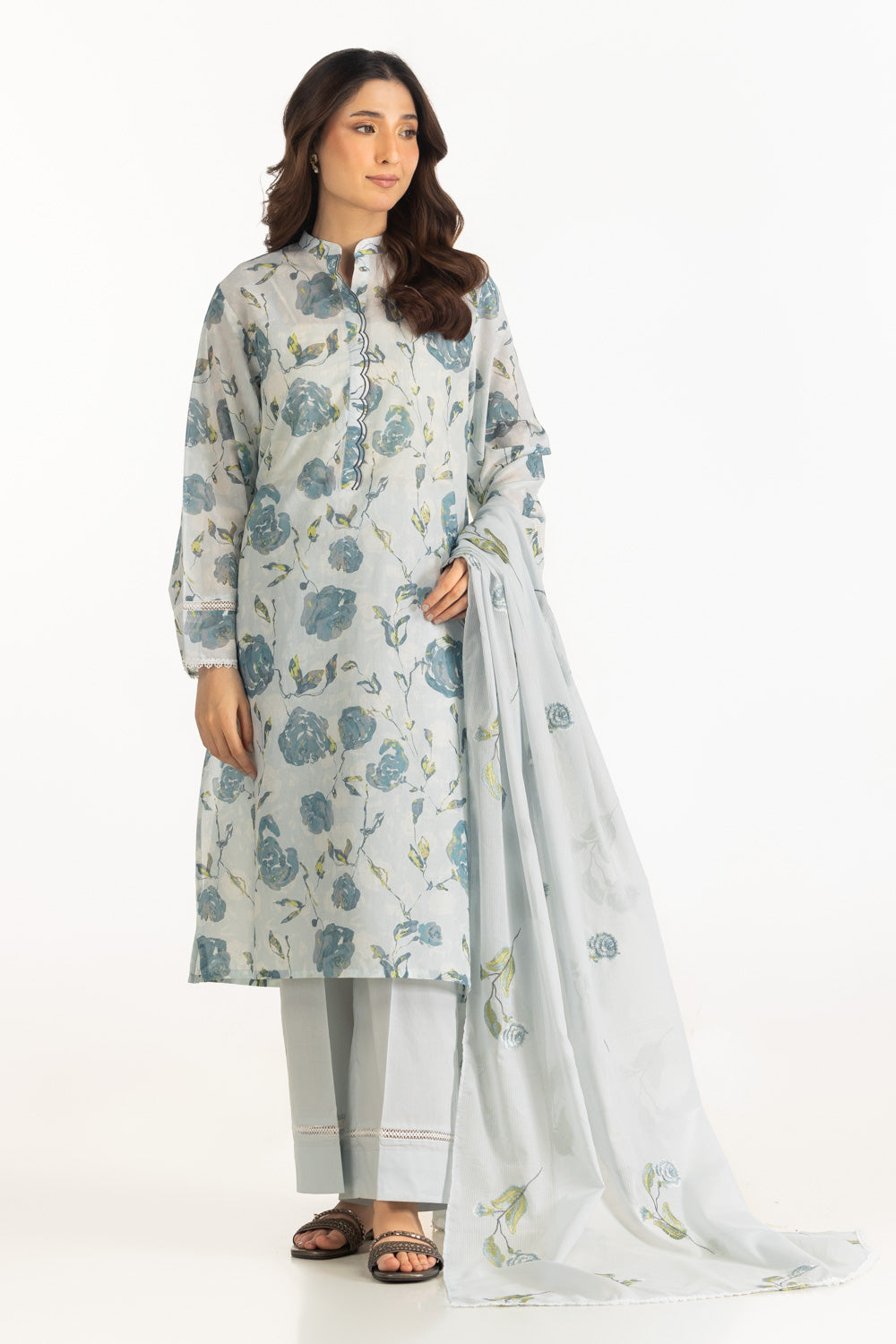 3PC Lawn Printed Suit With Embroidered
