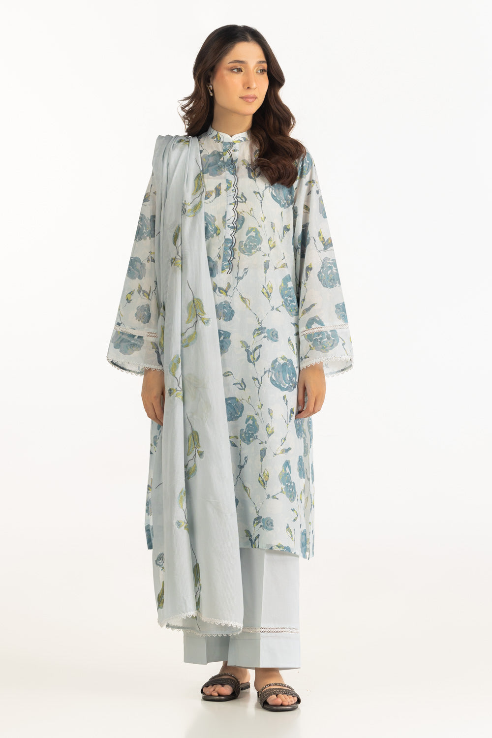 3PC Lawn Printed Suit With Embroidered