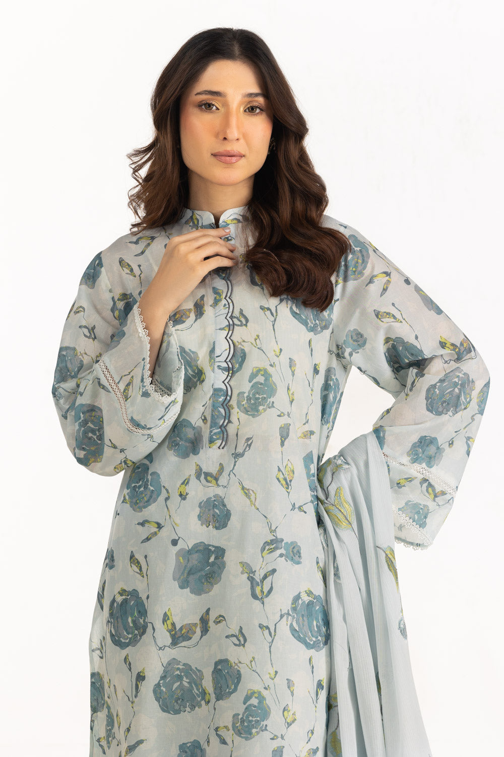 3PC Lawn Printed Suit With Embroidered