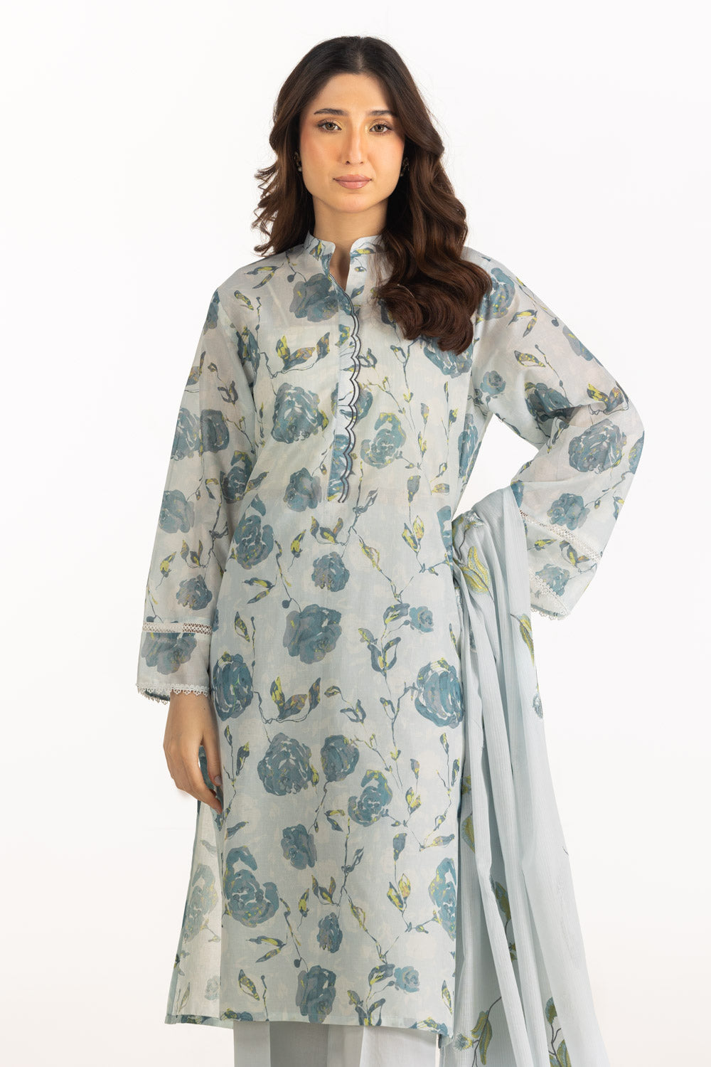 3PC Lawn Printed Suit With Embroidered