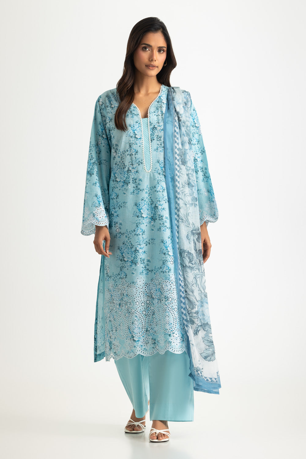 3PC Lawn Printed Suit With Embroidered