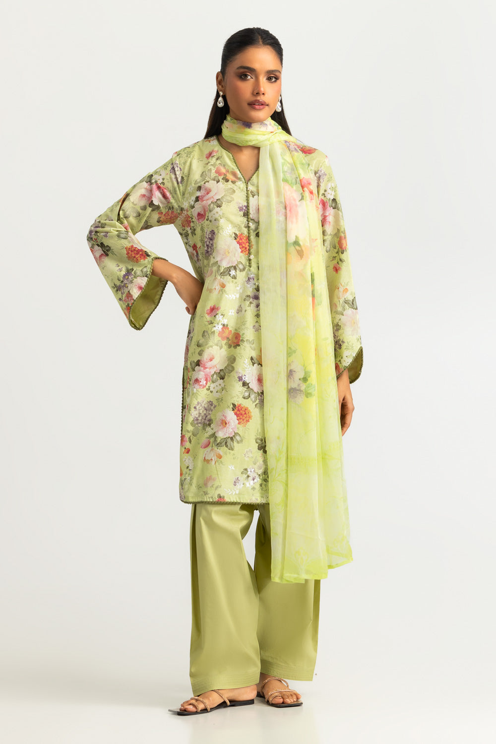 3PC Lawn Printed Suit With Embroidered