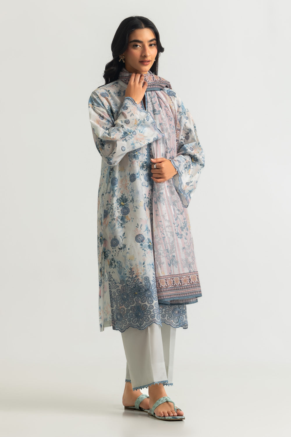 3PC Lawn Printed Suit With Embroidered