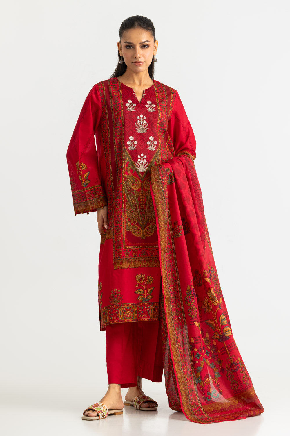 3PC Lawn Printed Suit With Embroidered