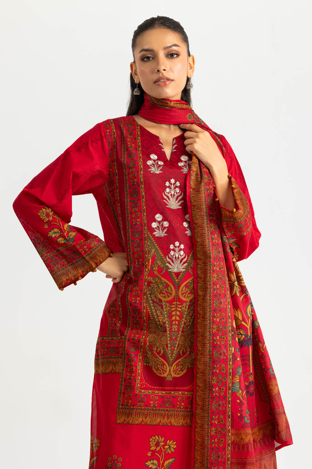 3PC Lawn Printed Suit With Embroidered