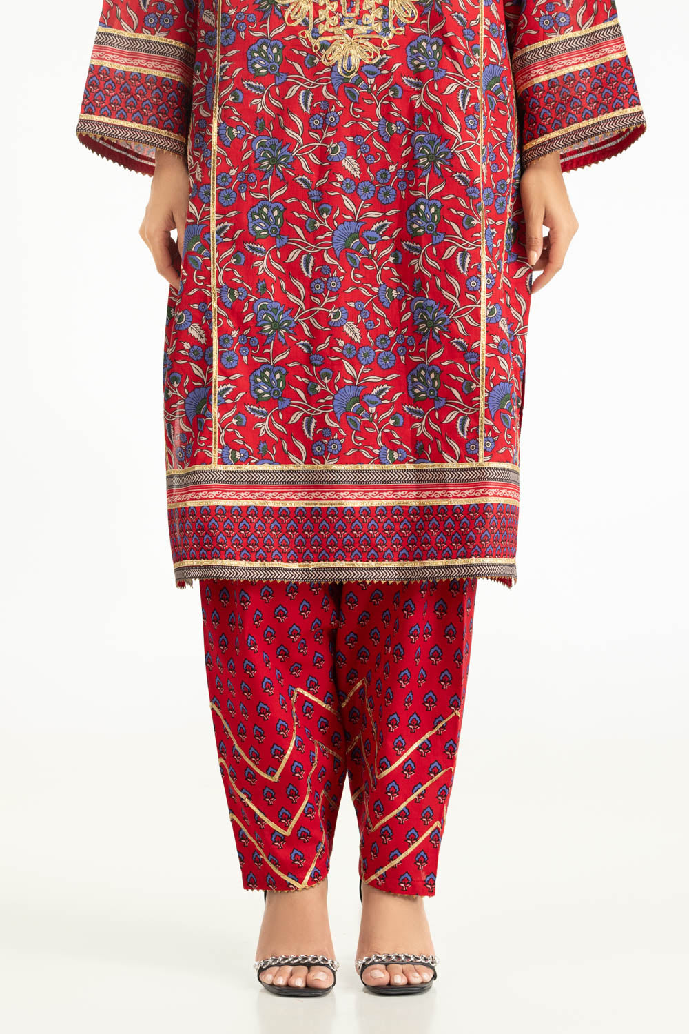3PC Lawn Printed With Gota Embroidered Suit