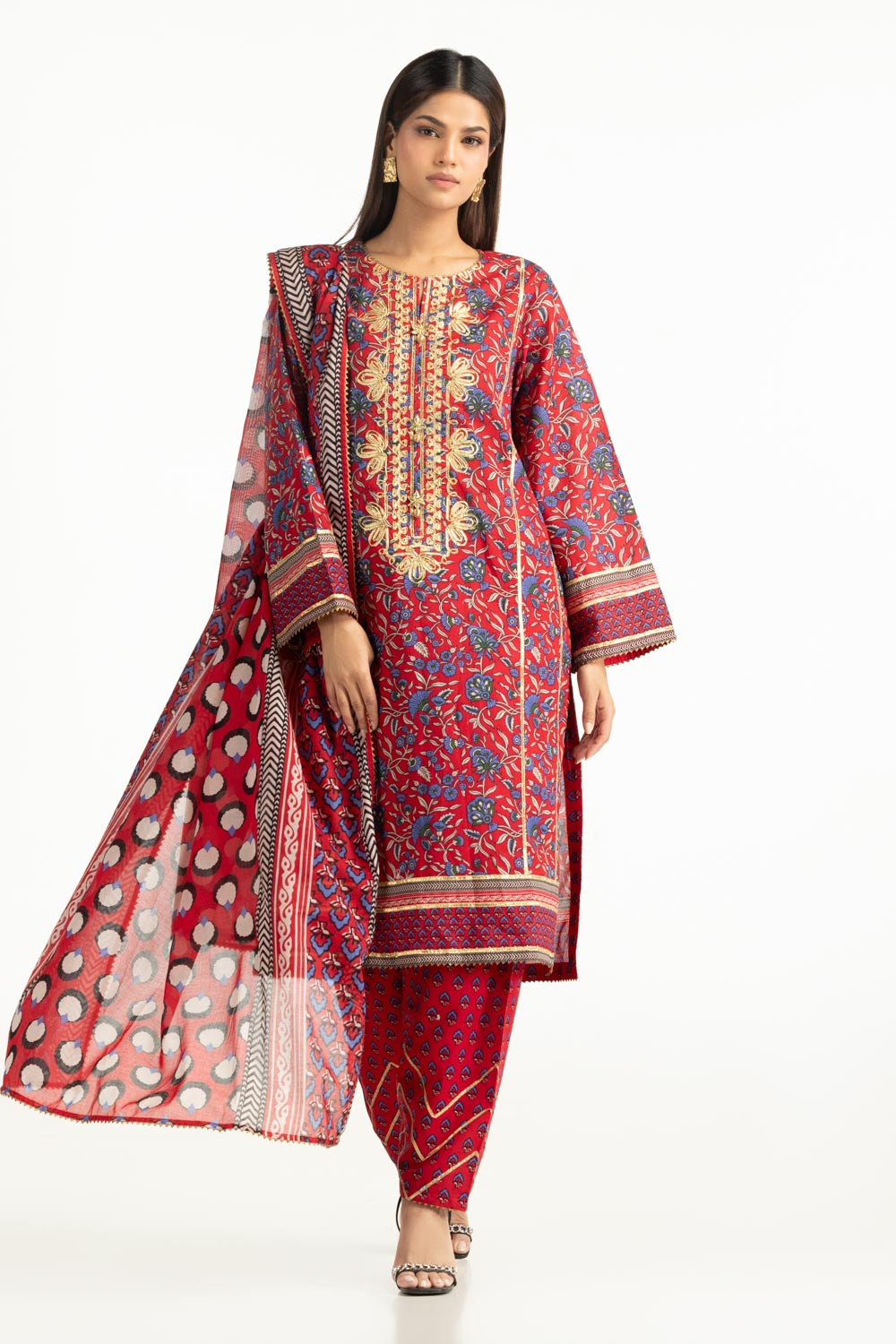 3PC Lawn Printed With Gota Embroidered Suit