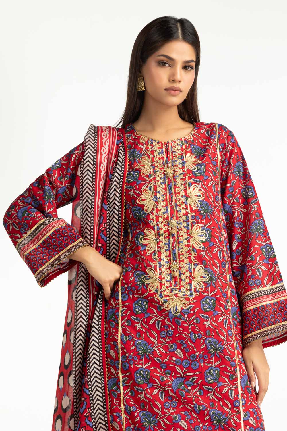3PC Lawn Printed With Gota Embroidered Suit