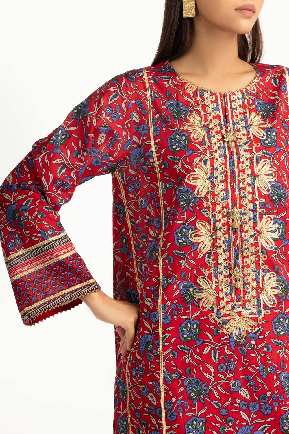 3PC Lawn Printed With Gota Embroidered Suit
