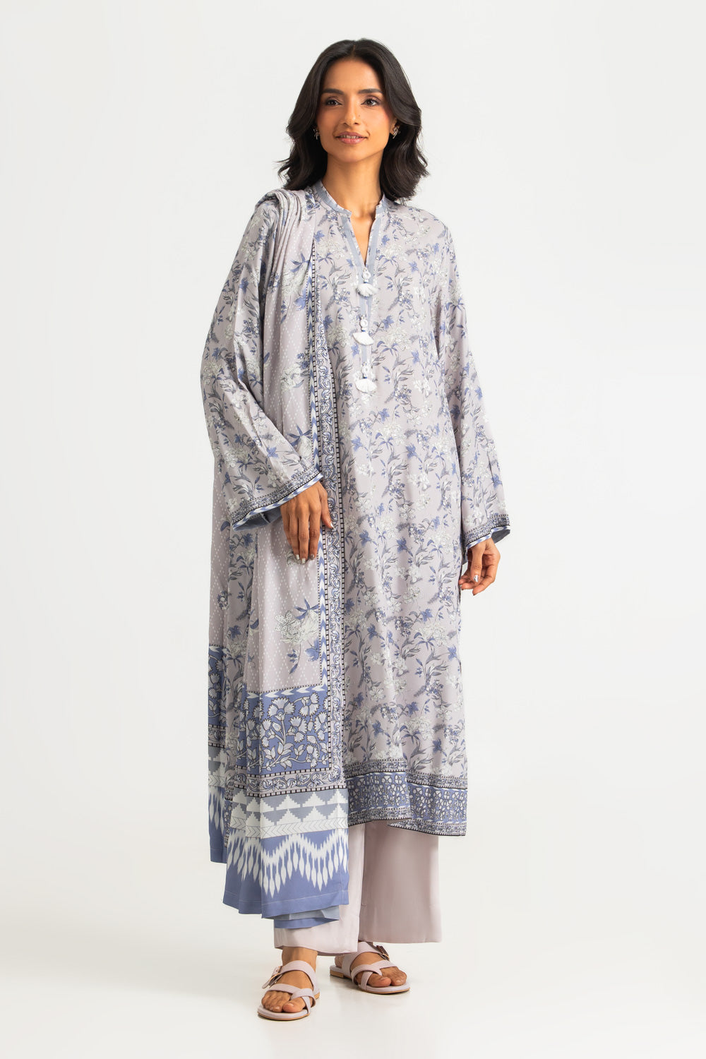 3PC Linen Printed Suit - W-AP-UTS-26-490086