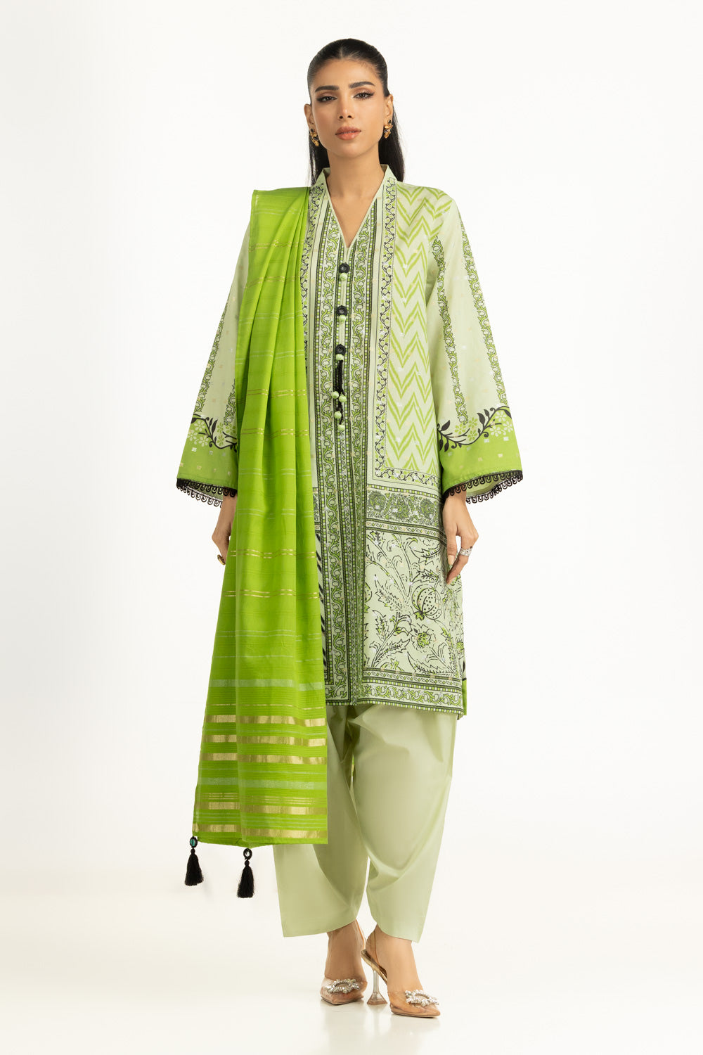 3PC Lurex Jacquard Printed Suit