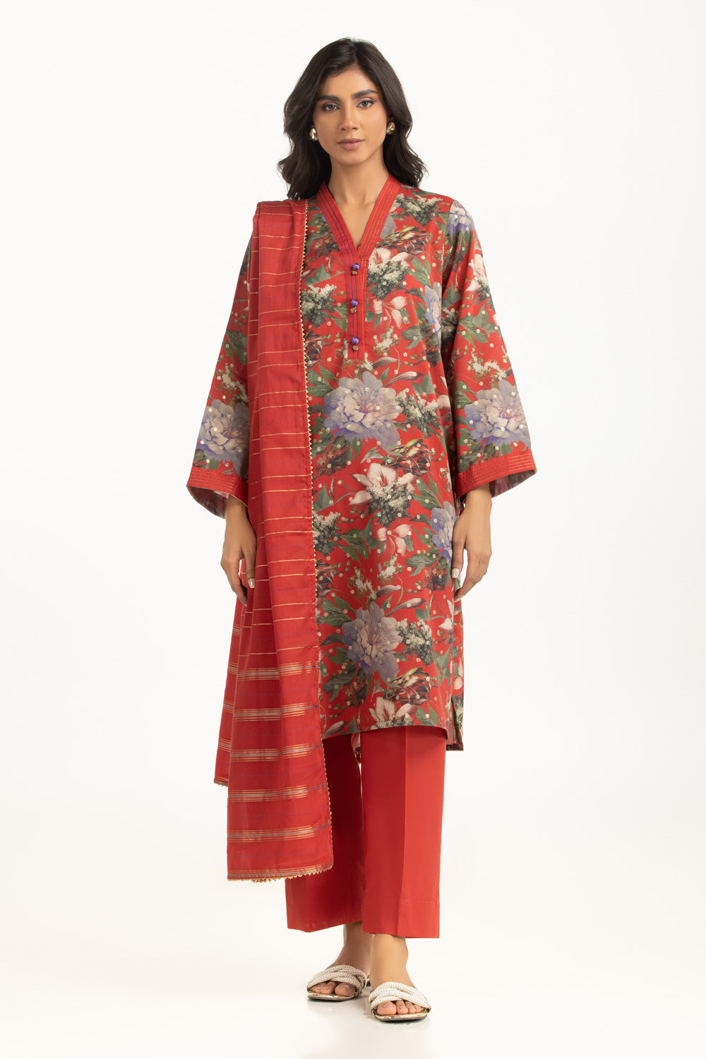 3PC Lurex Jacquard Printed Suit