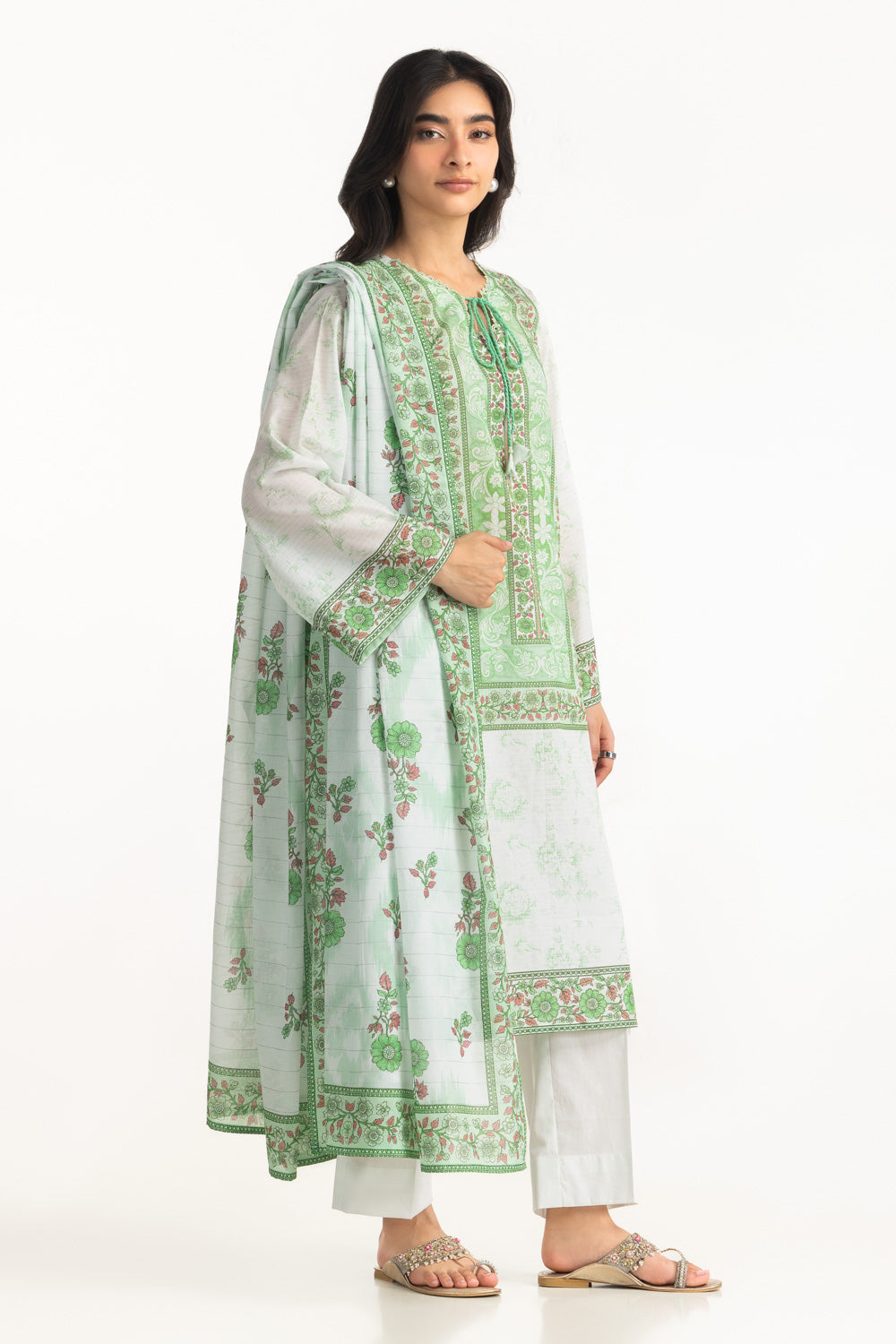 3Pc Mehsuri Printed Stripe Suit