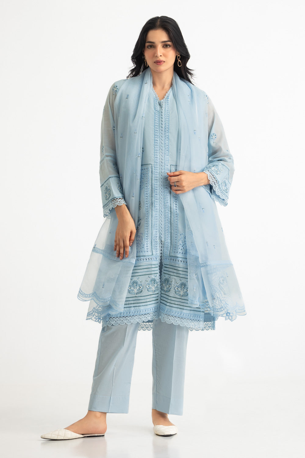 3Pc Paper Cotton Embroidered Suit