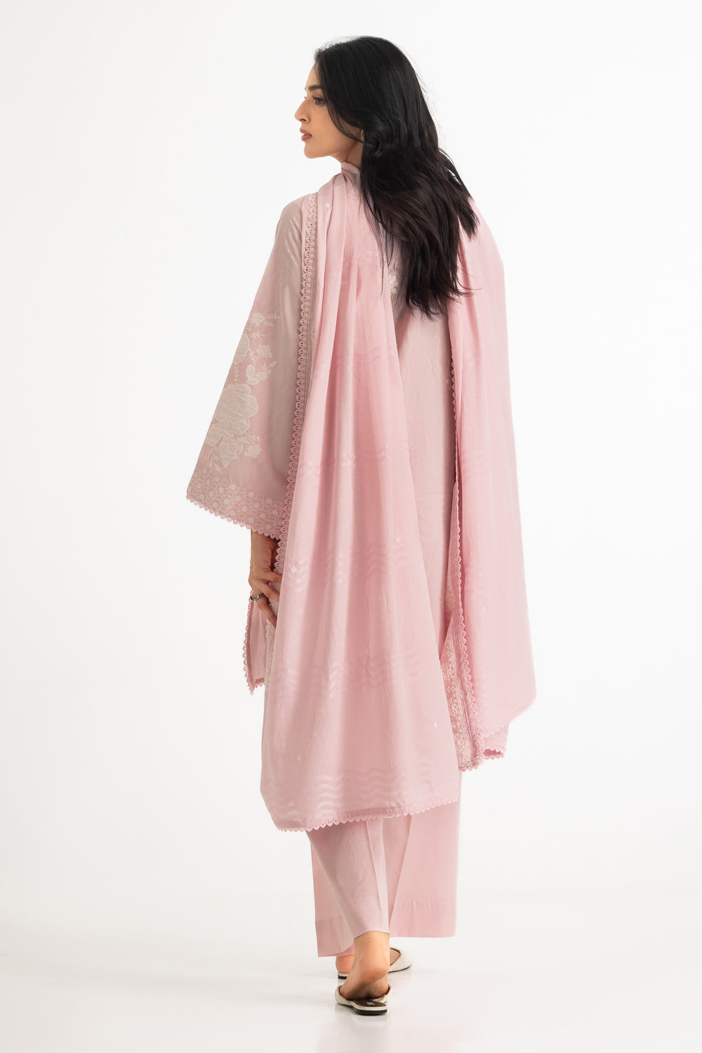 3Pc Self Jacquard Embroidered Suit