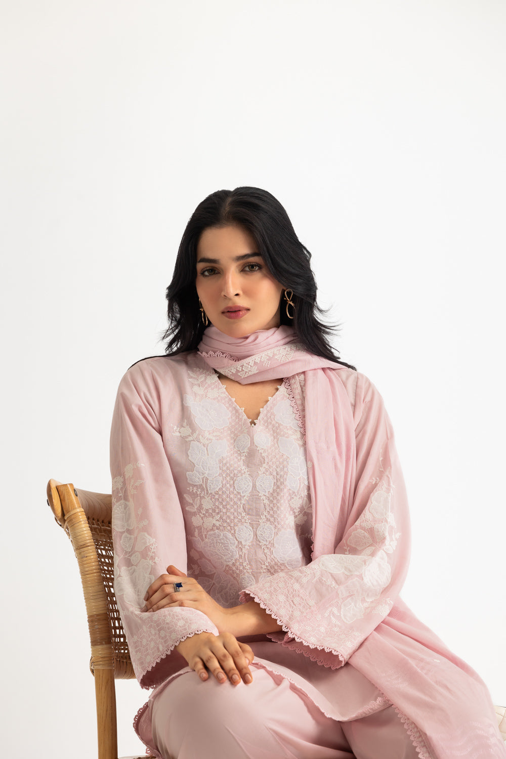 3Pc Self Jacquard Embroidered Suit