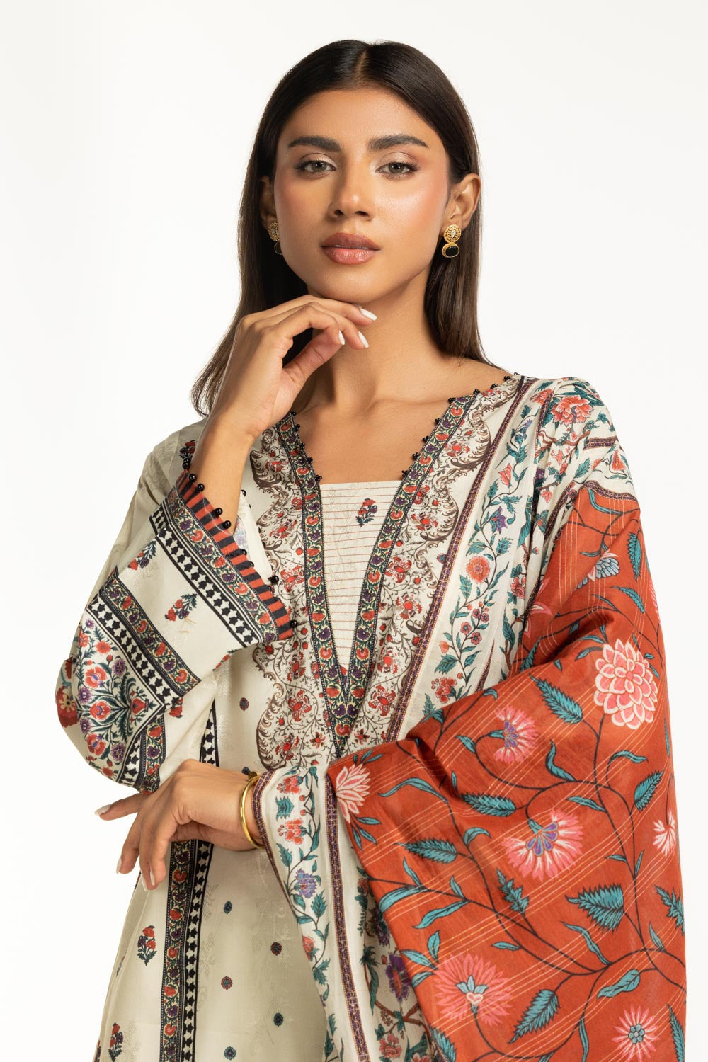 3PC Self Jacquard Printed Suit