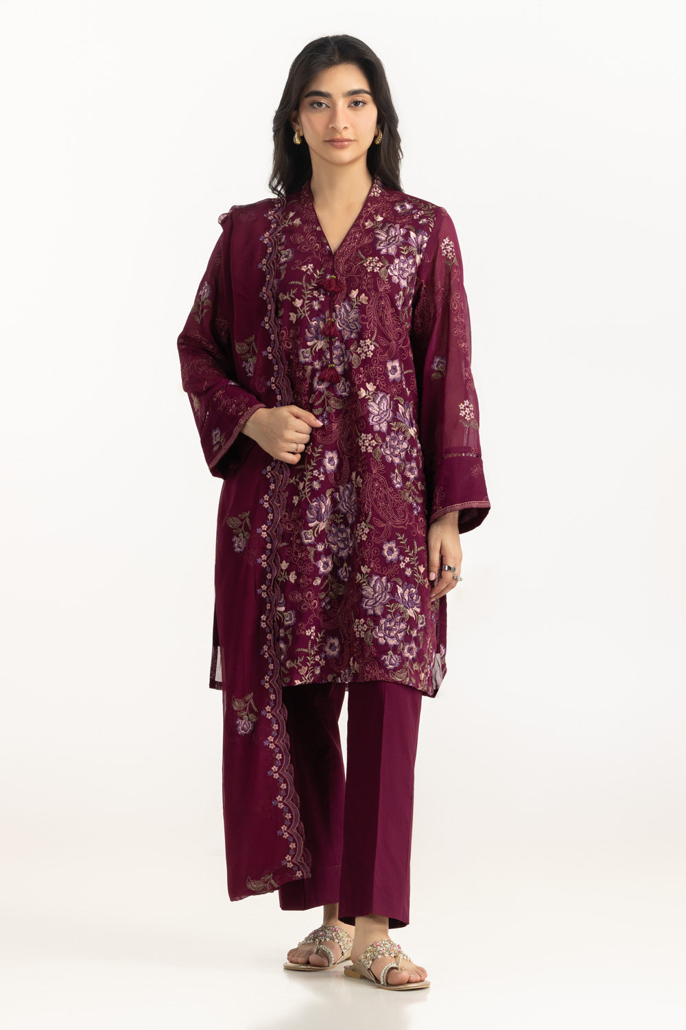 3PC Swiss Voile Embroidered Suit