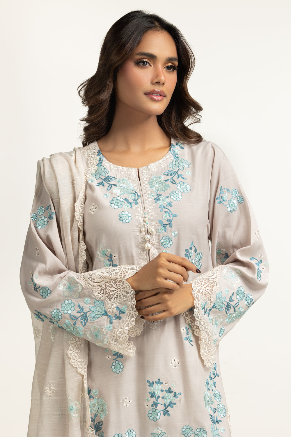 3PC Viscose Rawsilk Embroidered Suit
